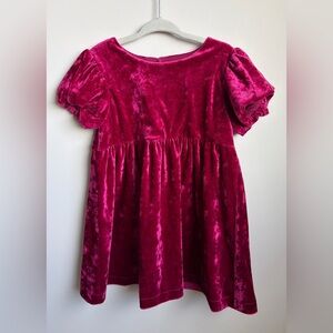 Zara Velvet Puff Sleeve Dress in Rich Pink